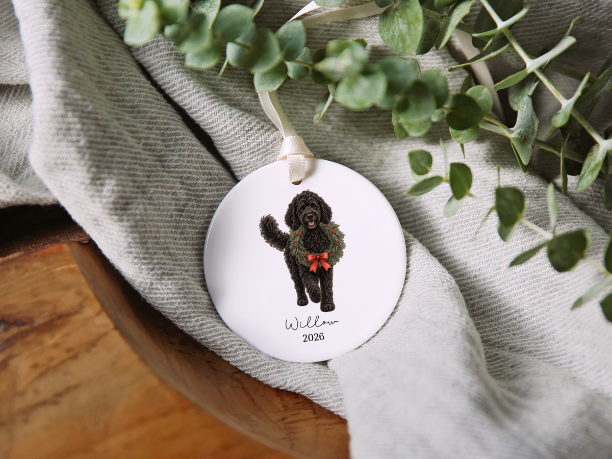 Black Goldendoodle Wreath Ornament