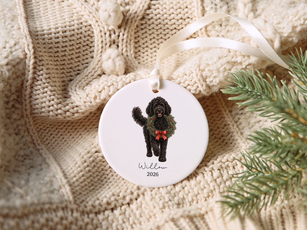 Black Goldendoodle Wreath Ornament