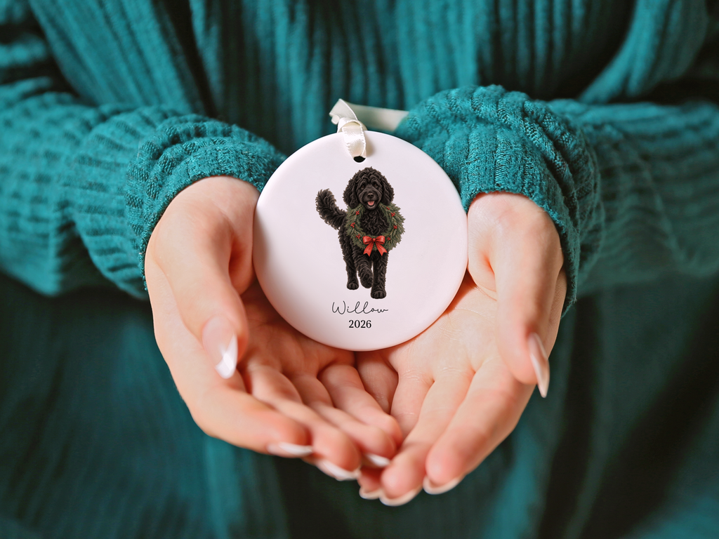 Black Goldendoodle Wreath Ornament