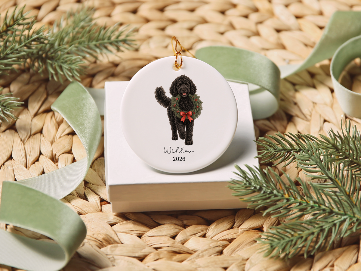 Black Goldendoodle Wreath Ornament