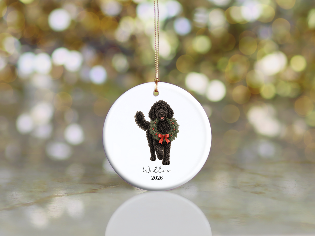 Black Goldendoodle Wreath Ornament
