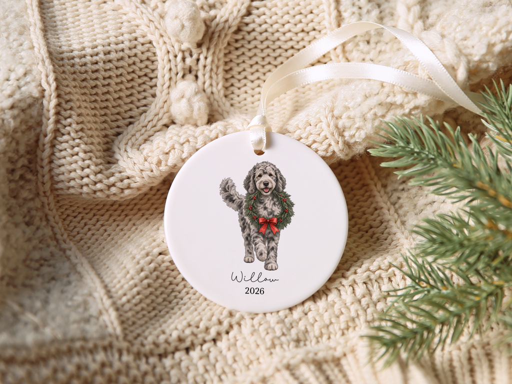Merle Goldendoodle Wreath Ornament