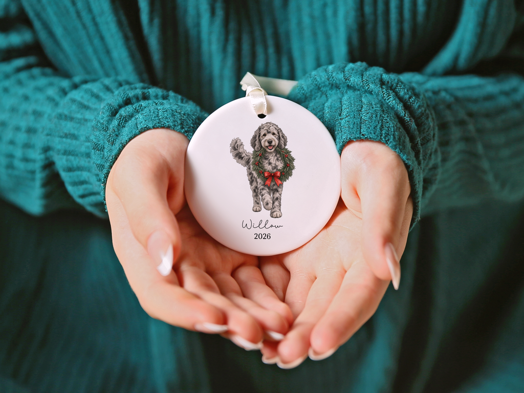 Merle Goldendoodle Wreath Ornament