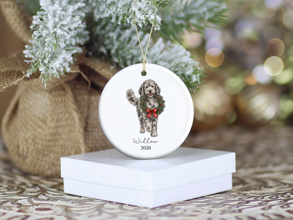 Merle Goldendoodle Wreath Ornament