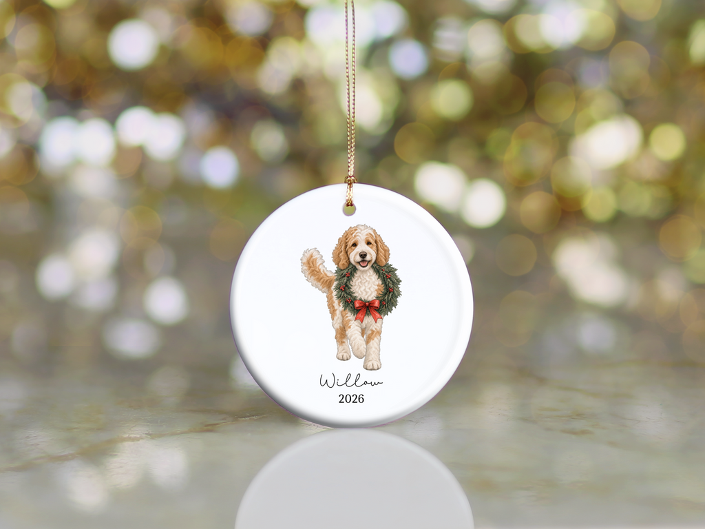 Parti Goldendoodle Wreath Ornament