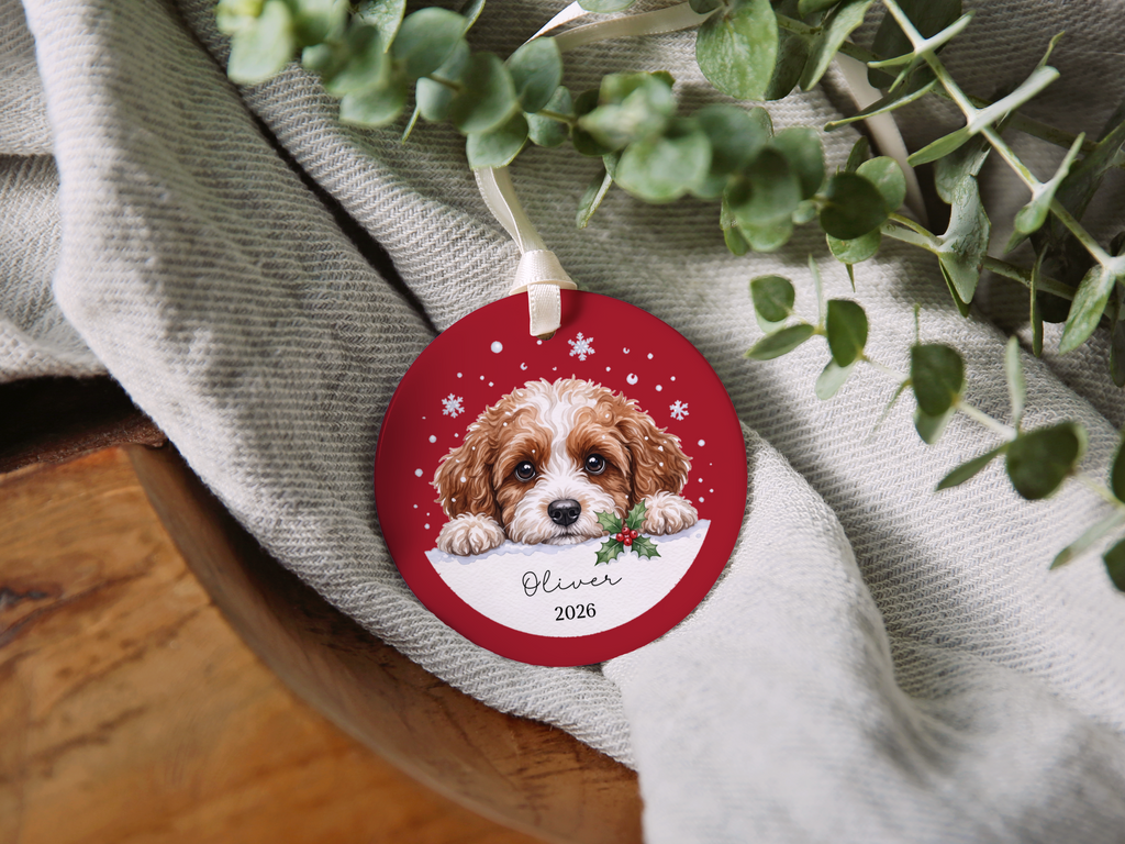 Peeking Snow Cavapoo Ornament