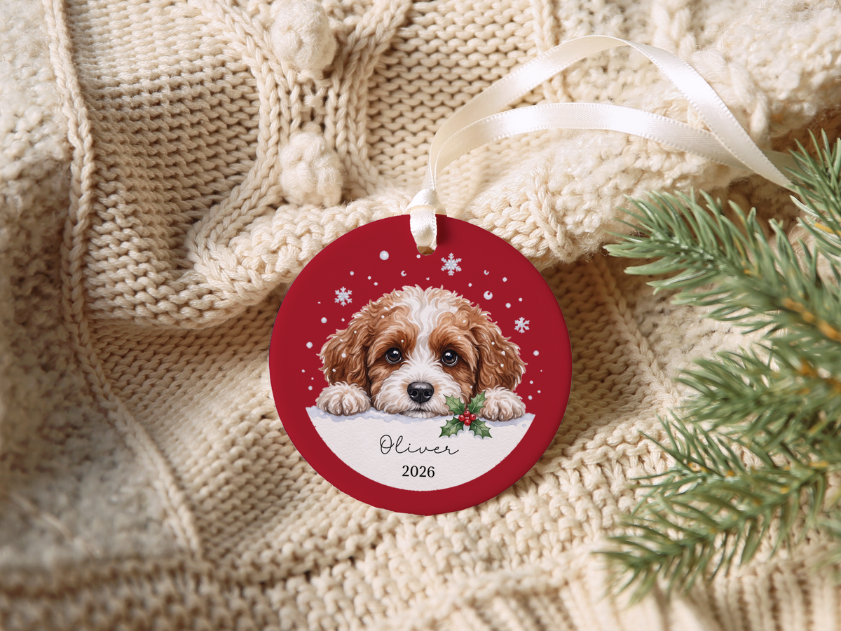 Peeking Snow Cavapoo Ornament