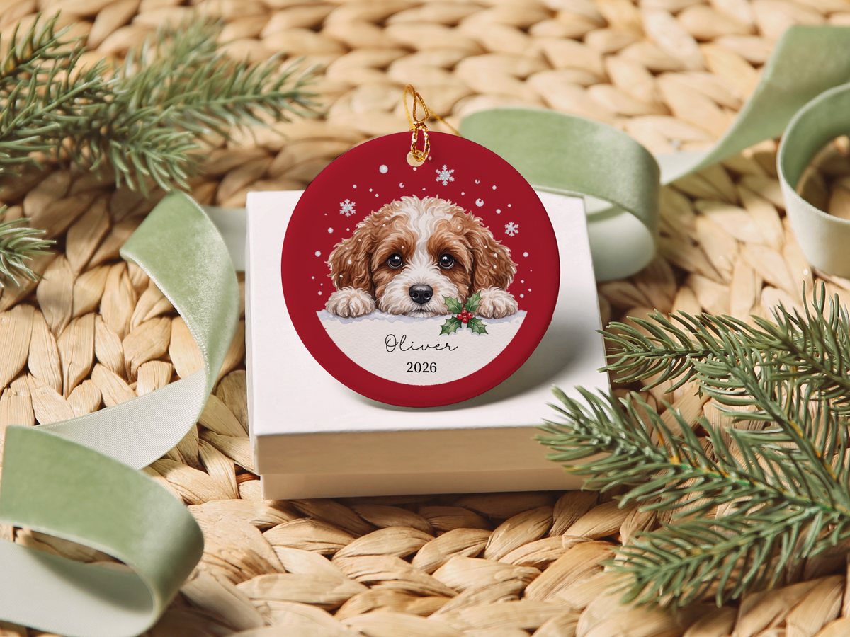 Peeking Snow Cavapoo Ornament
