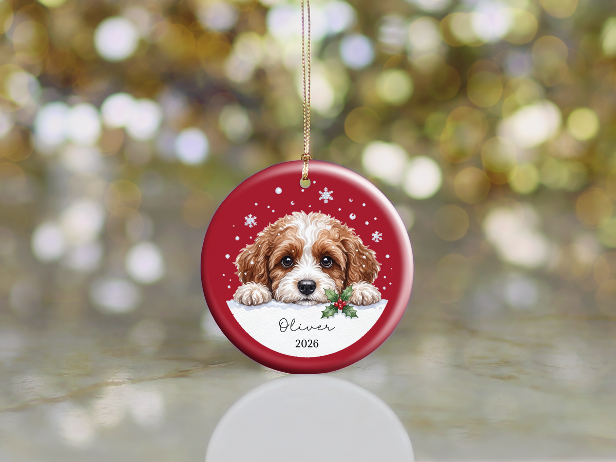 Peeking Snow Cavapoo Ornament