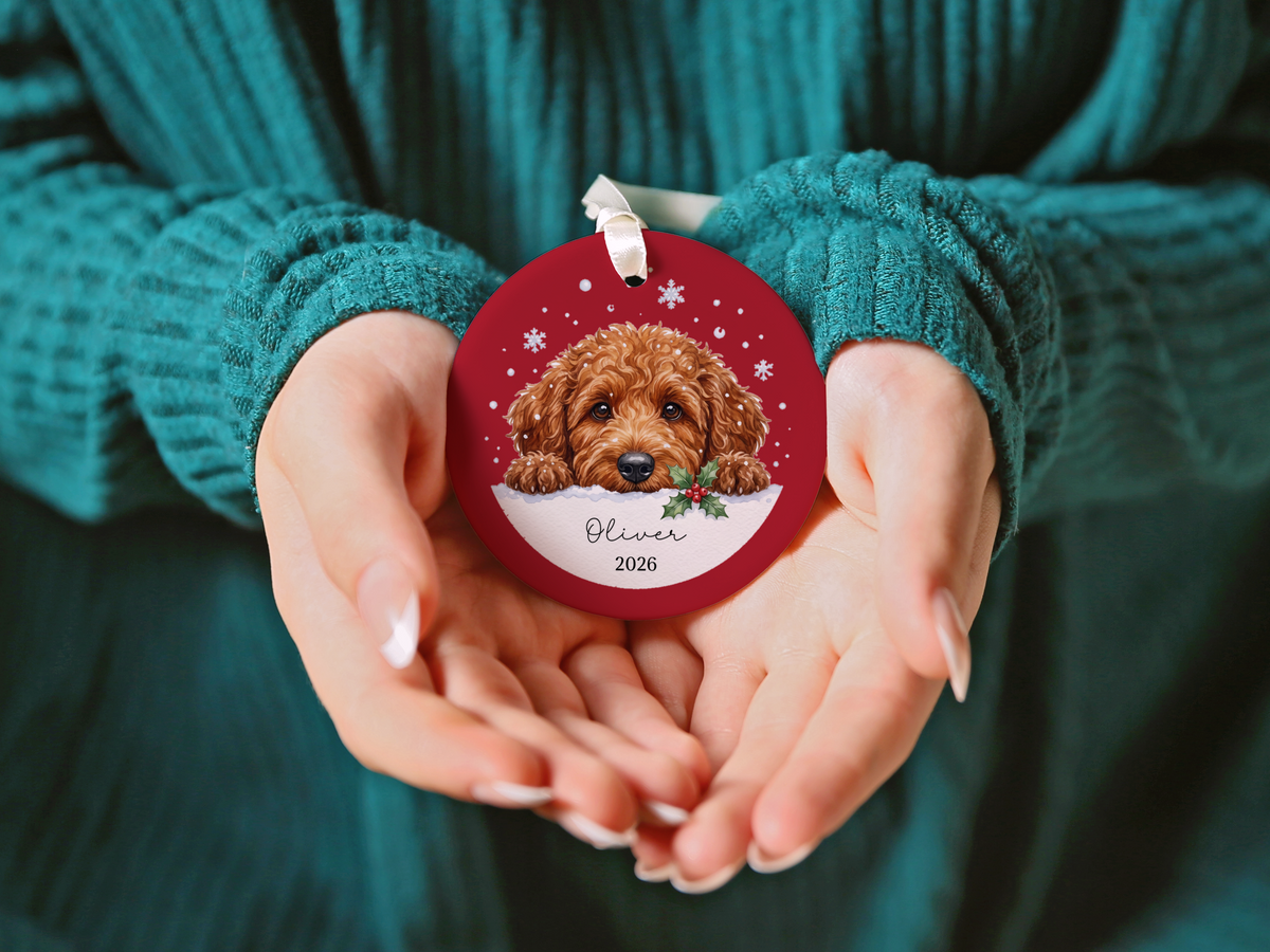 Peeking Snow Golden Goldendoodle Ornament