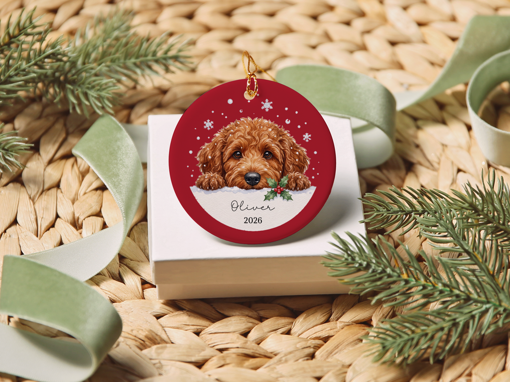 Peeking Snow Golden Goldendoodle Ornament
