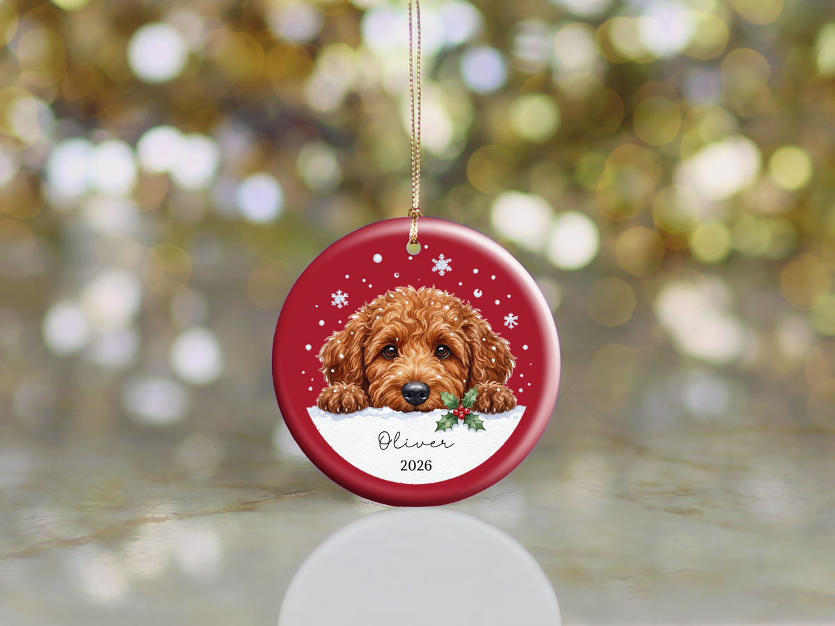Peeking Snow Golden Goldendoodle Ornament
