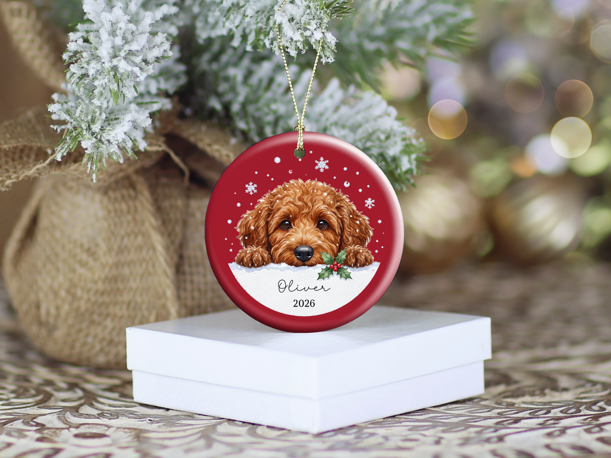 Peeking Snow Golden Goldendoodle Ornament