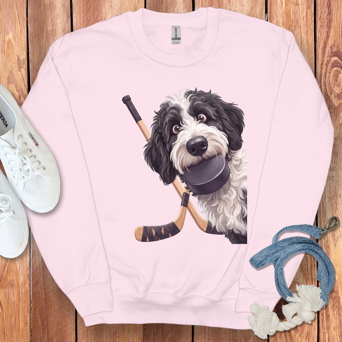 Sheepadoodle Hockey Sweatshirt in Light Pink / S by Puppy Jo