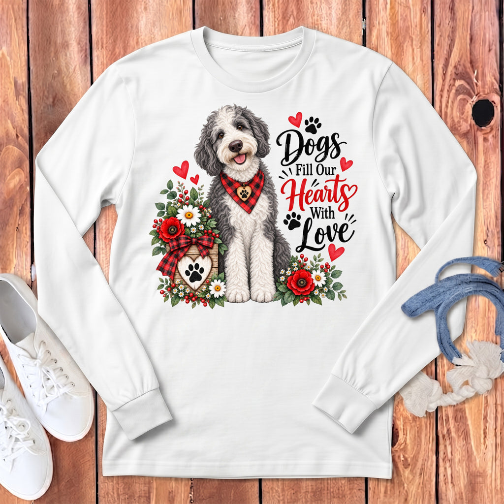 Sheepadoodle Hearts Love Long Sleeve T-Shirt