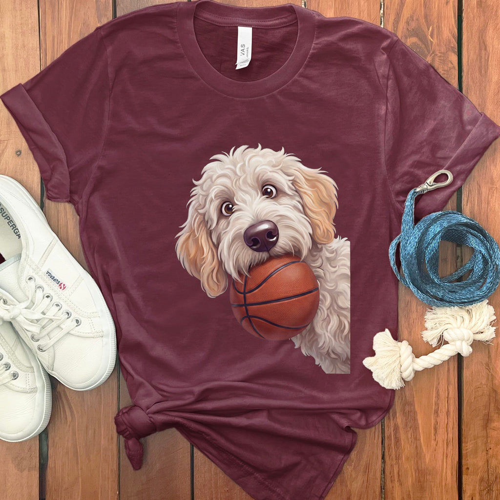 Maltipoo Basketball T-Shirt in Maroon / S by Puppy Jo