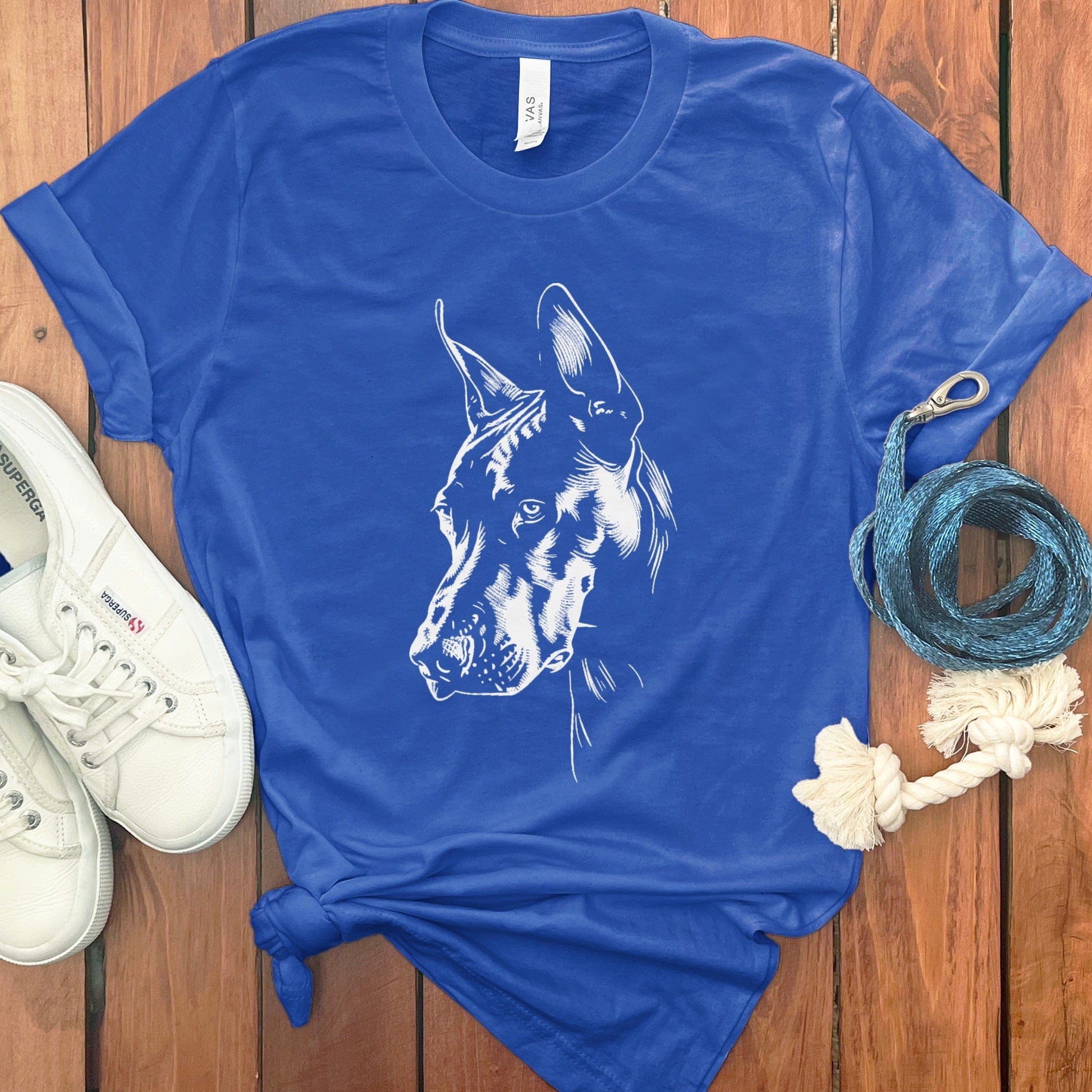 Detailed Dog Illustration on Blue T-shirt product