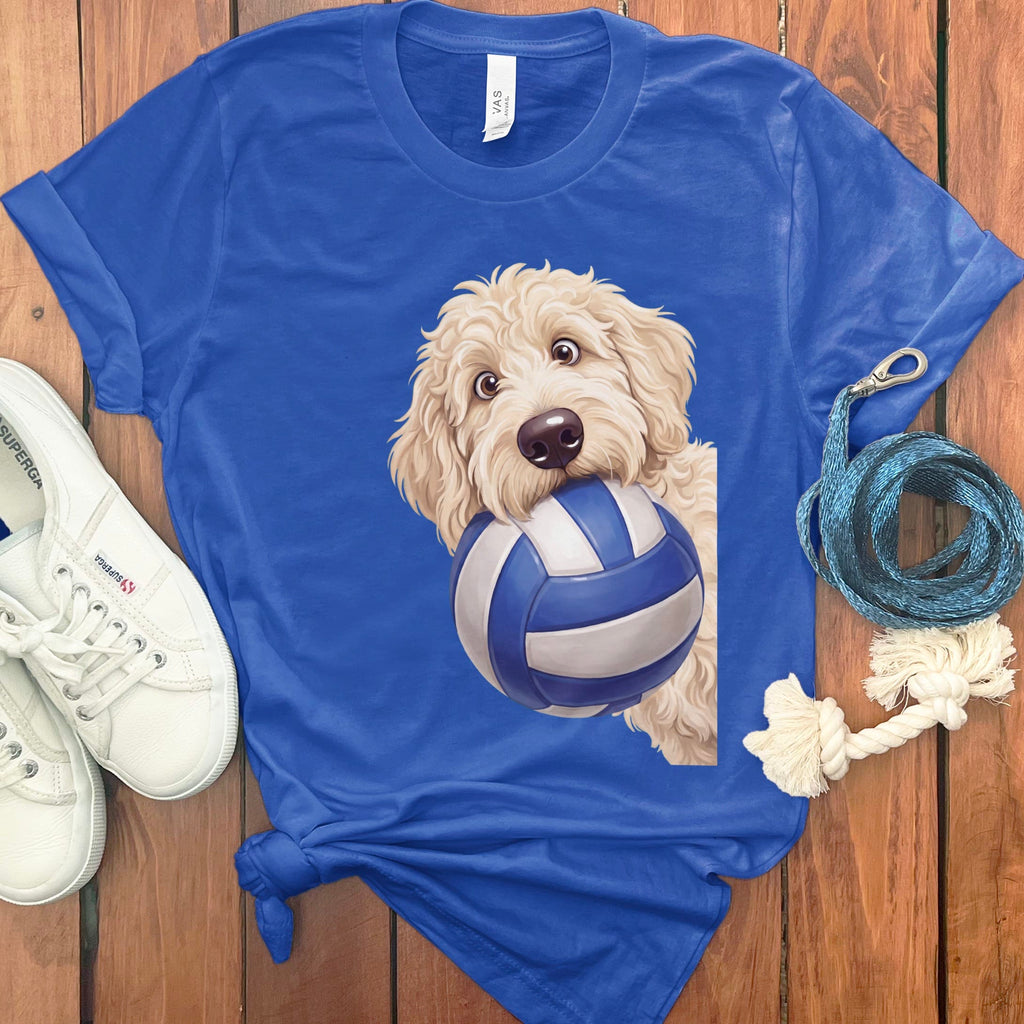 Cream Goldendoodle Volleyball T-Shirt in True Royal / S by Puppy Jo