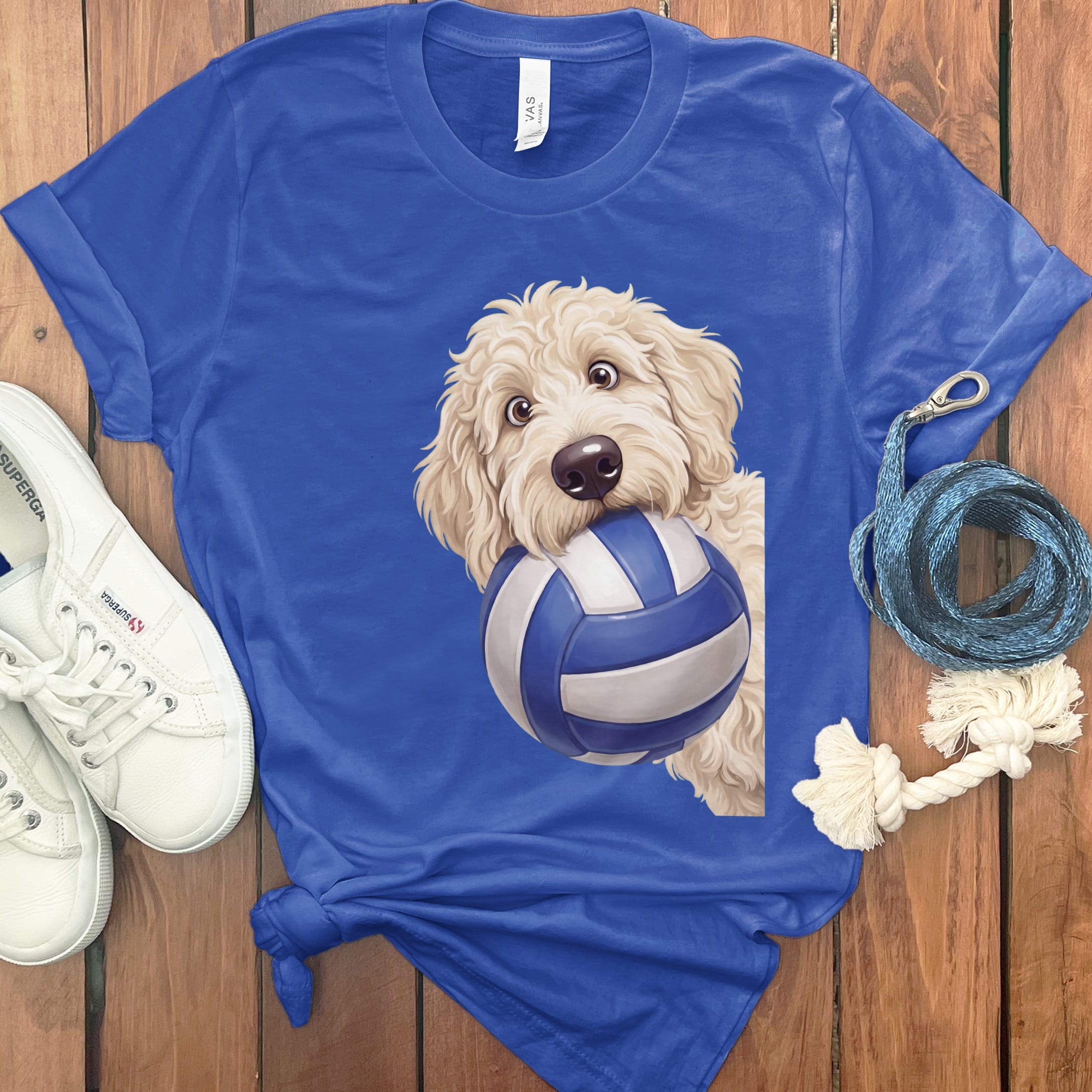 Cream Goldendoodle Volleyball T-Shirt in True Royal / S by Puppy Jo