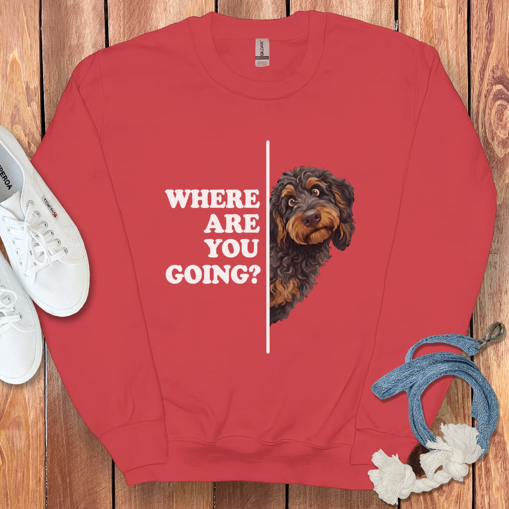 Where Going Phantom Goldendoodle Sweatshirt in Red / S by Puppy Jo