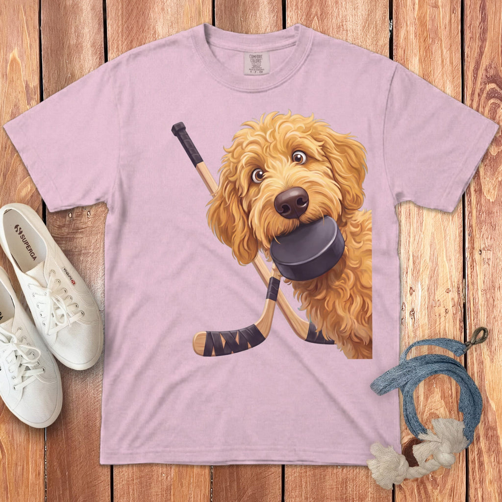 Golden Goldendoodle Hockey Signature T-Shirt in Blossom / S by Puppy Jo