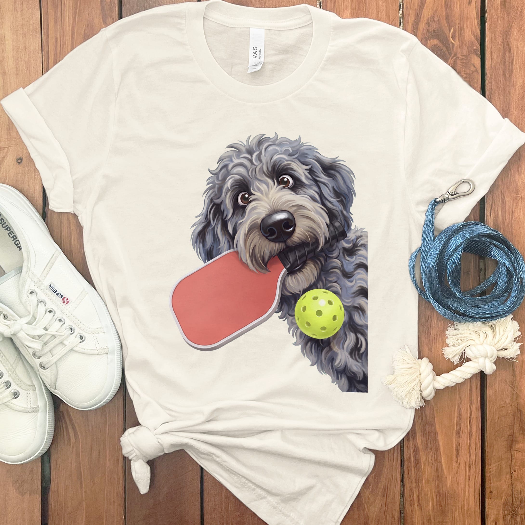 Merle Goldendoodle Pickleball T-Shirt in Natural / S by Puppy Jo
