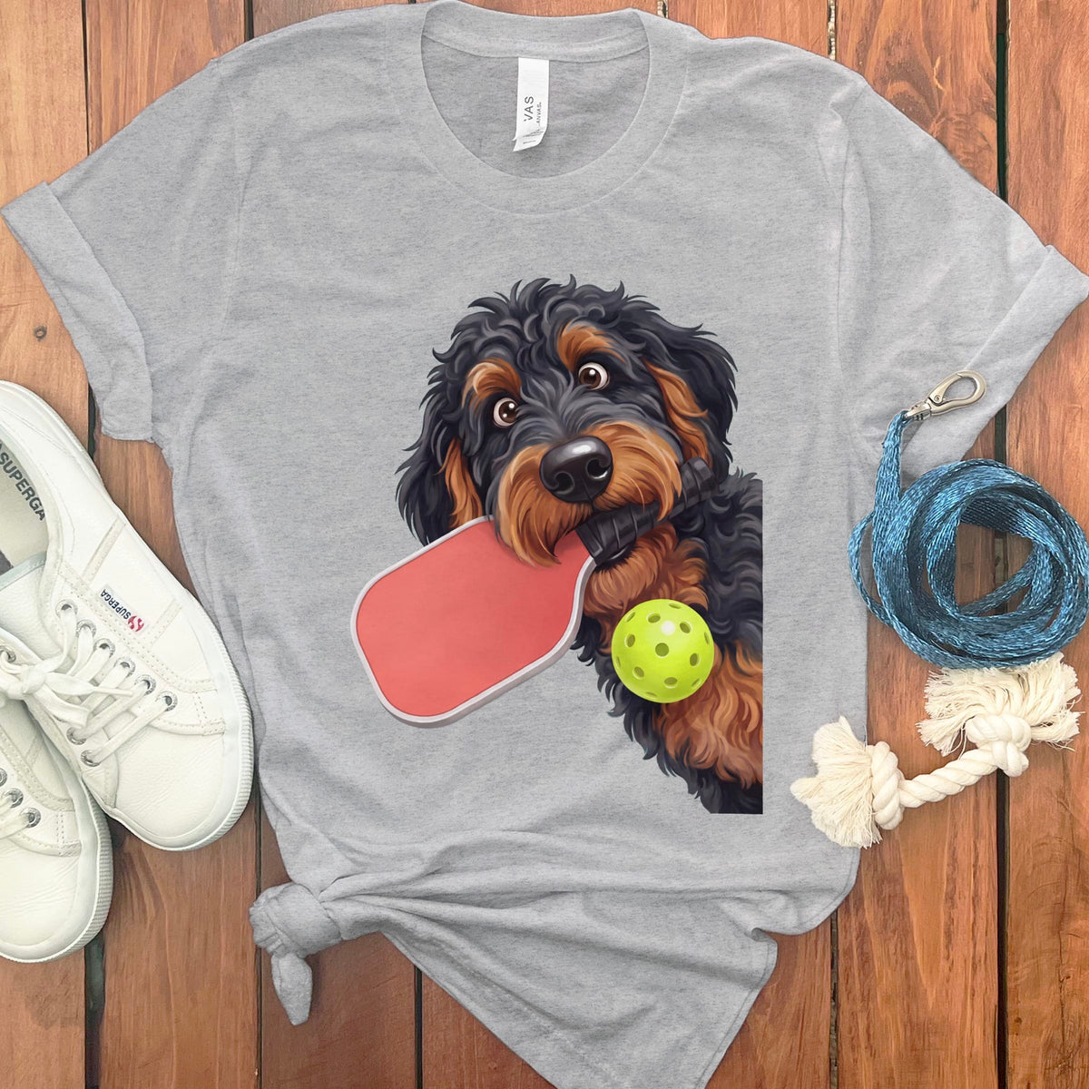 Phantom Goldendoodle Pickleball T-Shirt in Athletic Heather / S by Puppy Jo