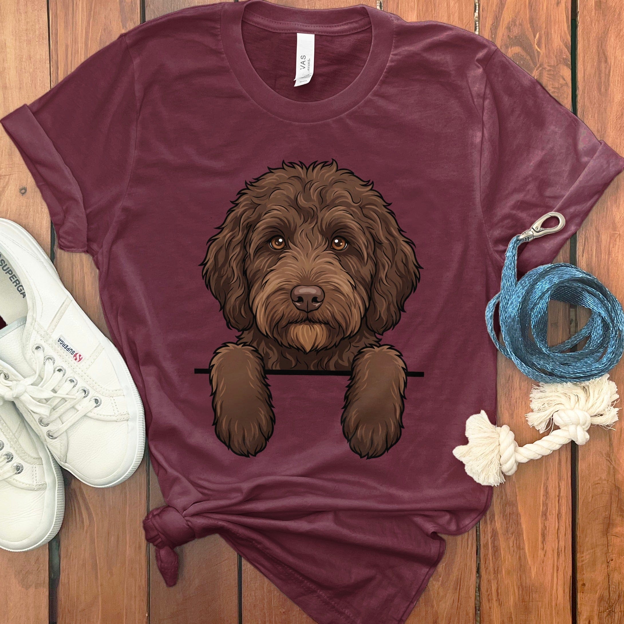 Cute Brown Dog Graphic Burgundy T-shirt Design
