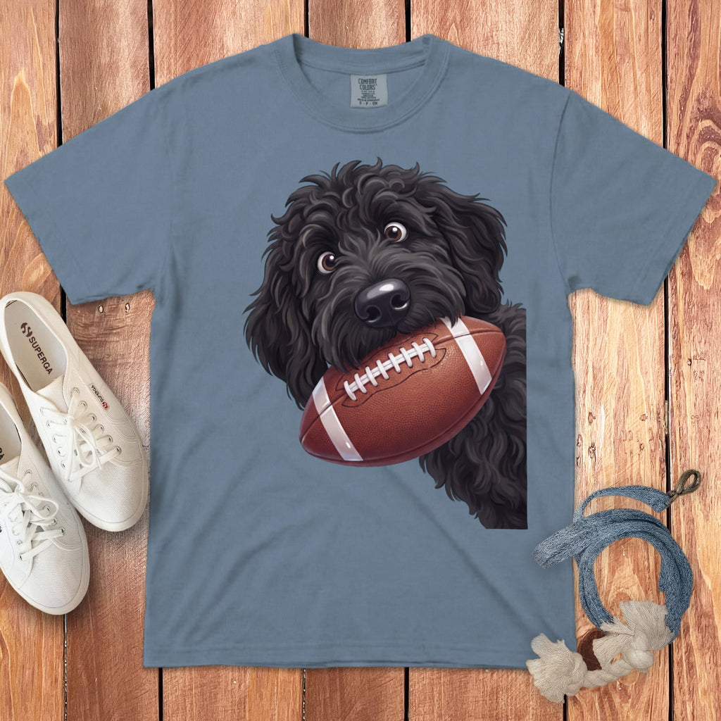 Black Goldendoodle Football Signature T-Shirt in Blue Jean / S by Puppy Jo