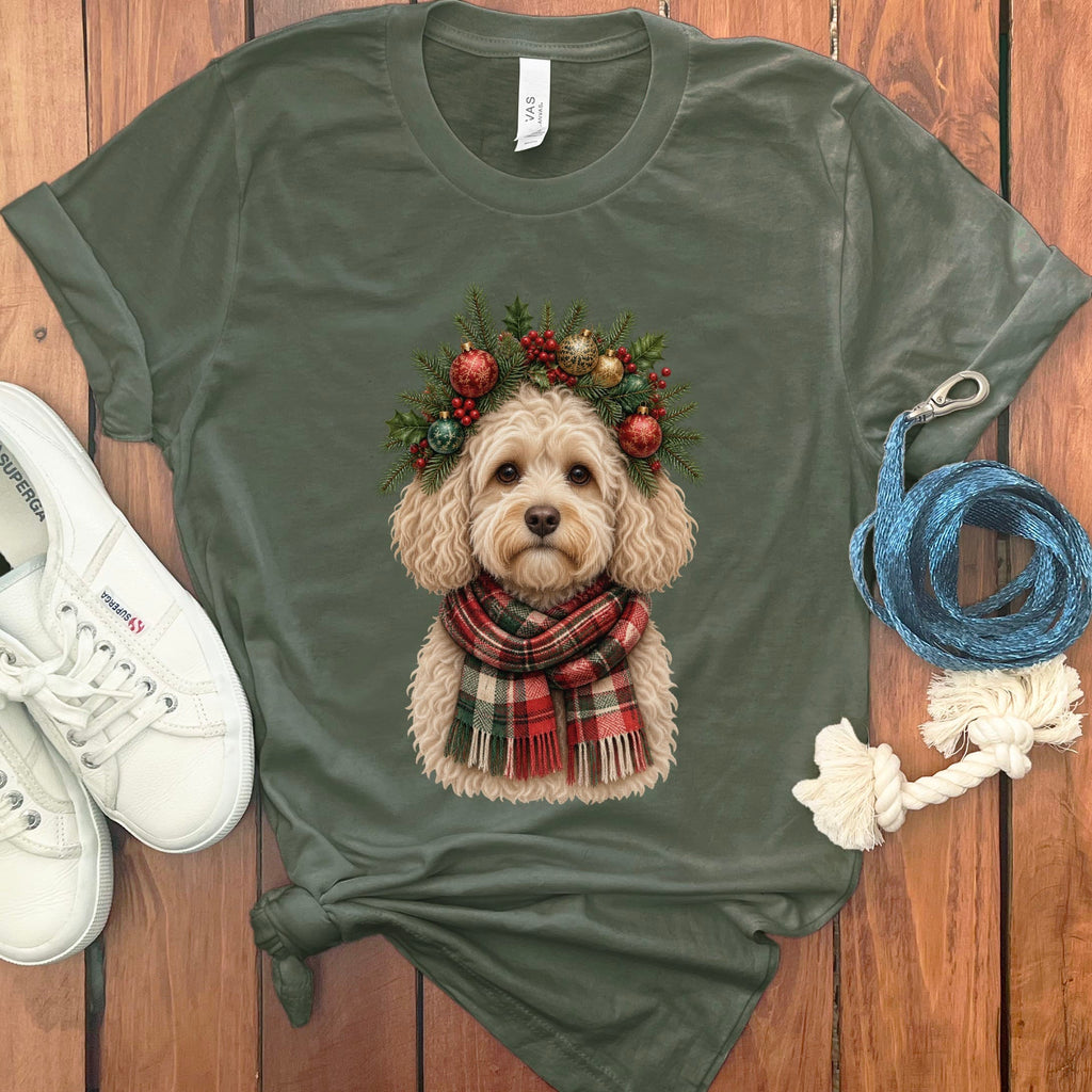 Maltipoo Holiday Crown T-Shirt in Military Green / S by Puppy Jo