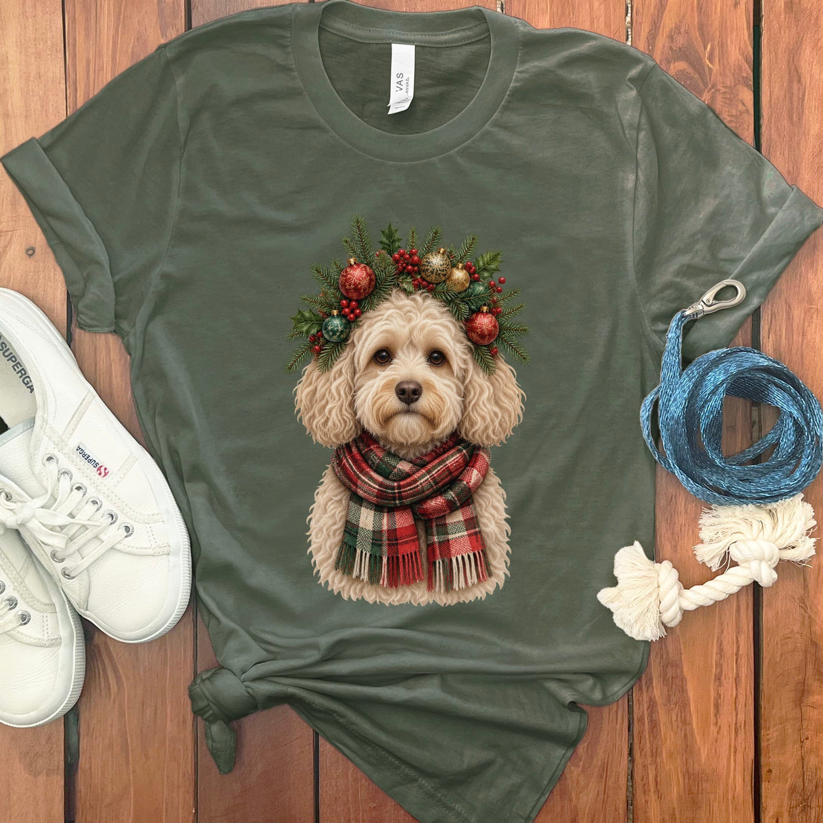 Maltipoo Holiday Crown T-Shirt in Military Green / S by Puppy Jo