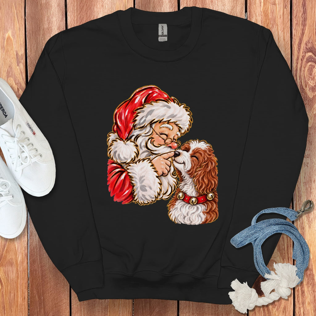 Cavapoo Santa Kiss Sweatshirt in Black / S by Puppy Jo