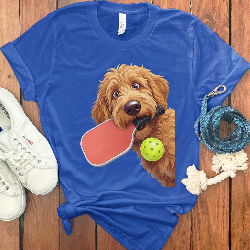 Apricot Goldendoodle Pickleball T-Shirt in True Royal / S by Puppy Jo