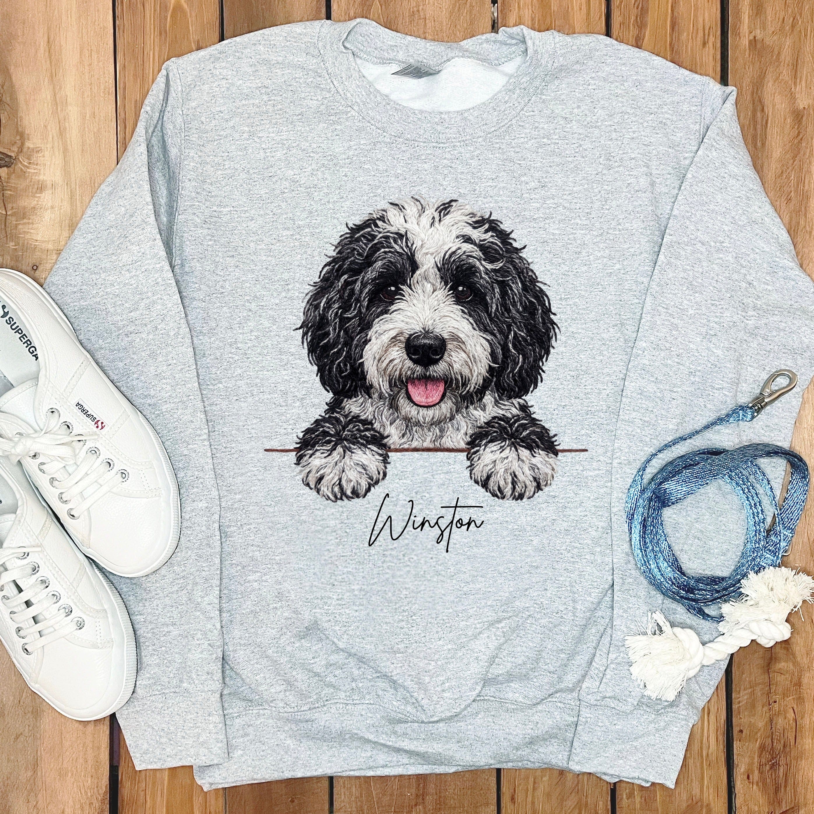 Cute Dog Illustration Gray Sweatshirt Unique Design