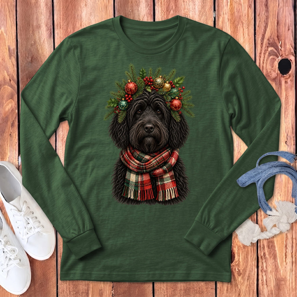 Black Goldendoodle Holiday Crown Long Sleeve T-Shirt in Heather Forest / S by MyDesigns
