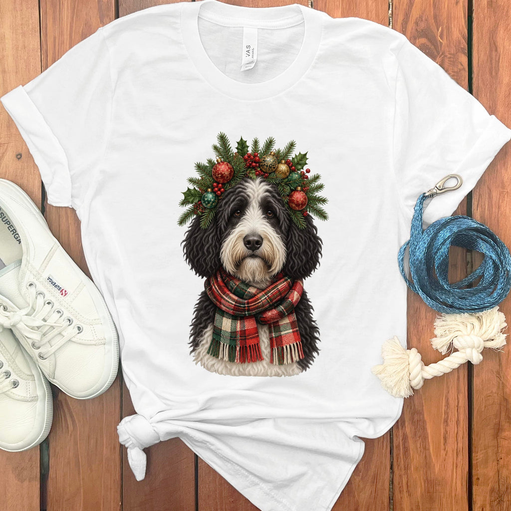 Sheepadoodle Holiday Crown T-Shirt in White / S by Puppy Jo