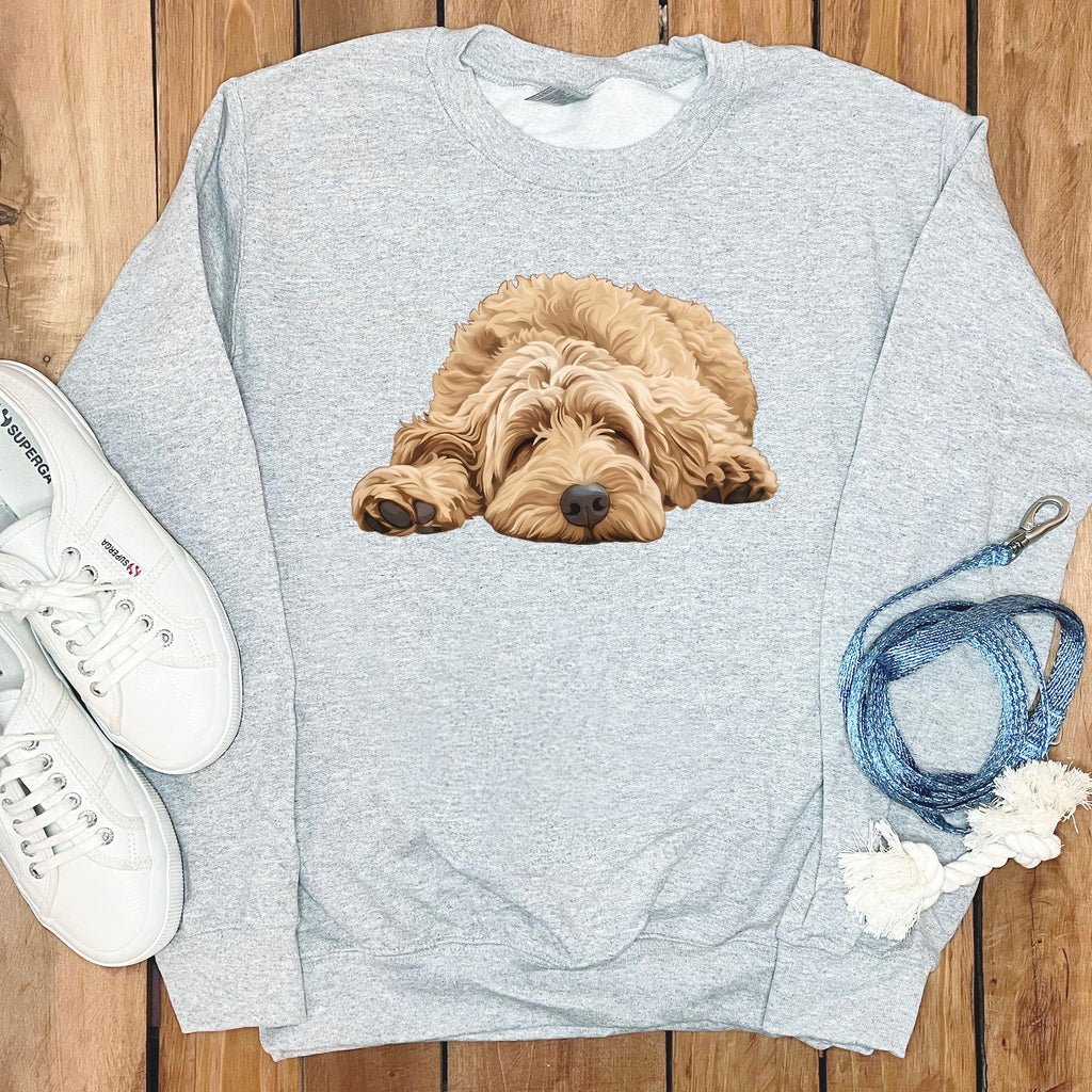 Golden Goldendoodle Snoozing Sweatshirt in Sport Grey / S by Puppy Jo