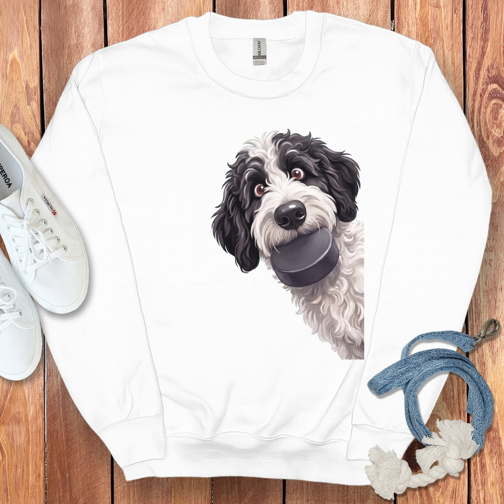 Sheepadoodle Hockey Puck Sweatshirt in White / S by Puppy Jo
