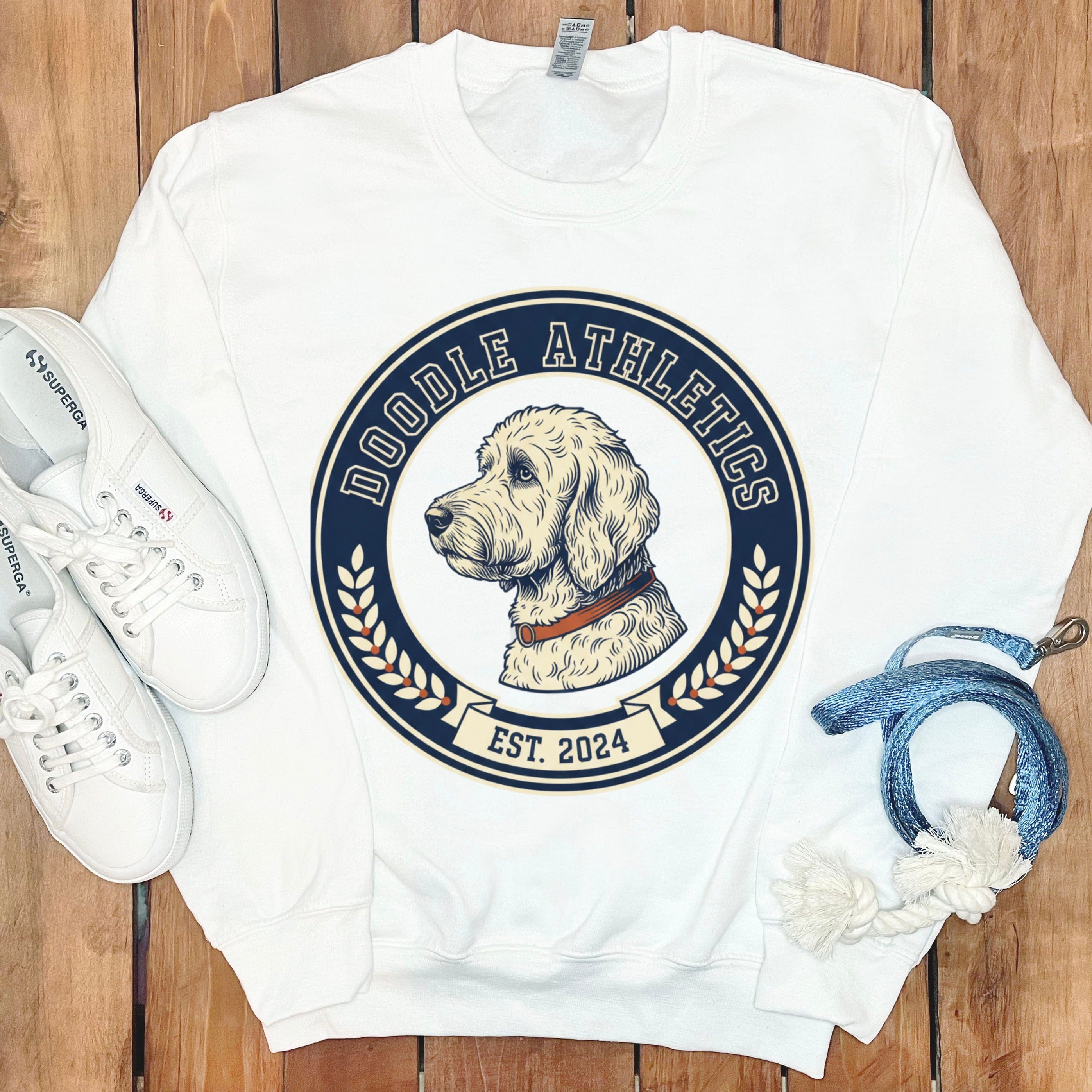 Doodle Athletics EST 2024 themed graphic sweatshirt