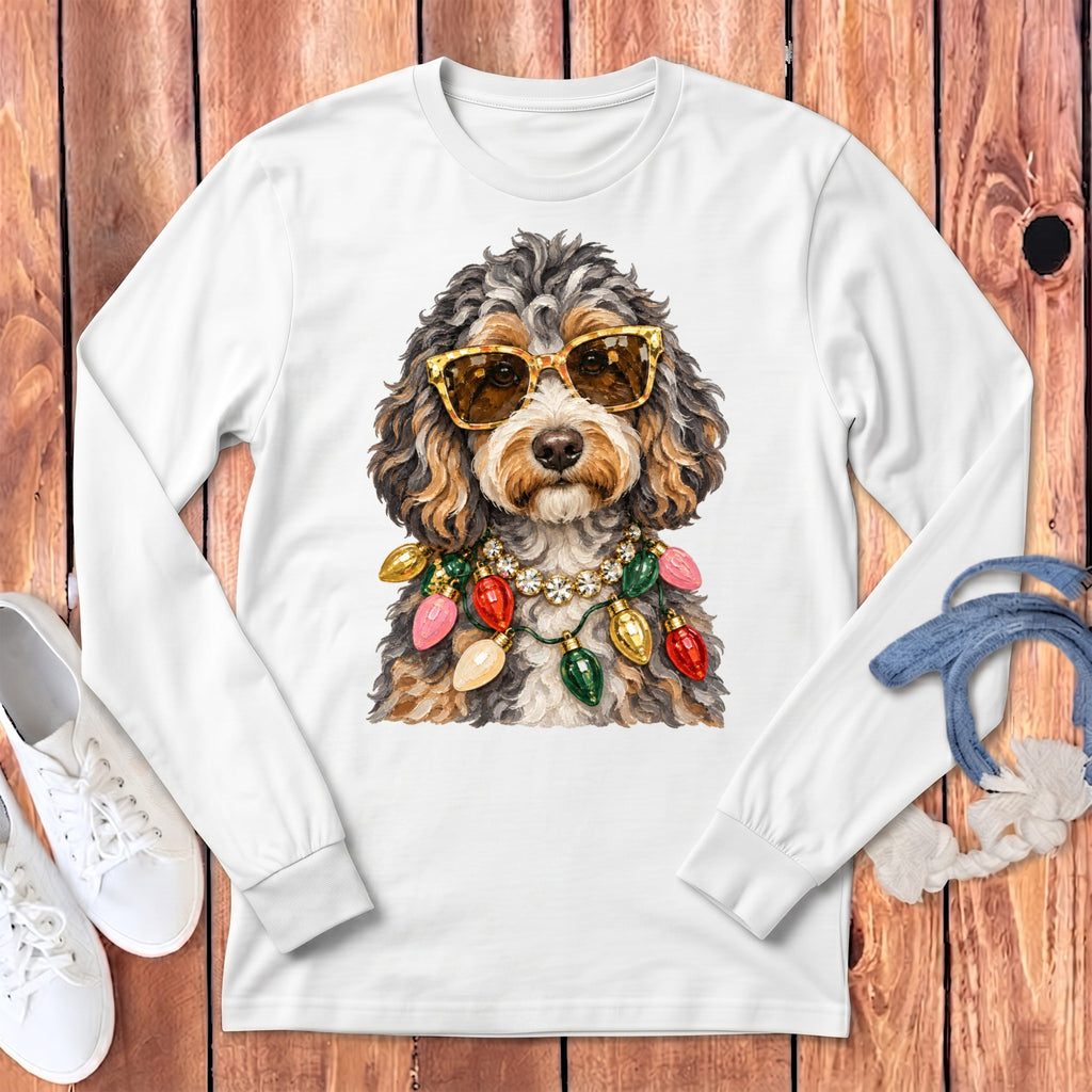 Aussiedoodle Christmas Glam Long Sleeve T-Shirt in White / S by Puppy Jo