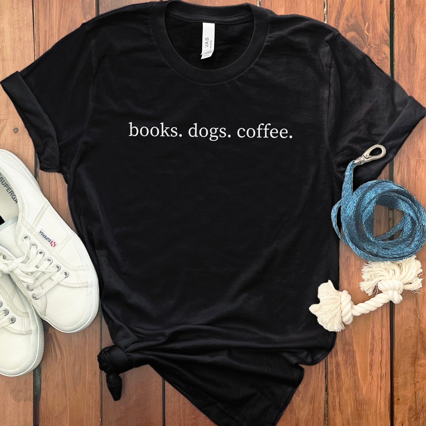 books dogs coffee quote printed graphic t-shirt product type