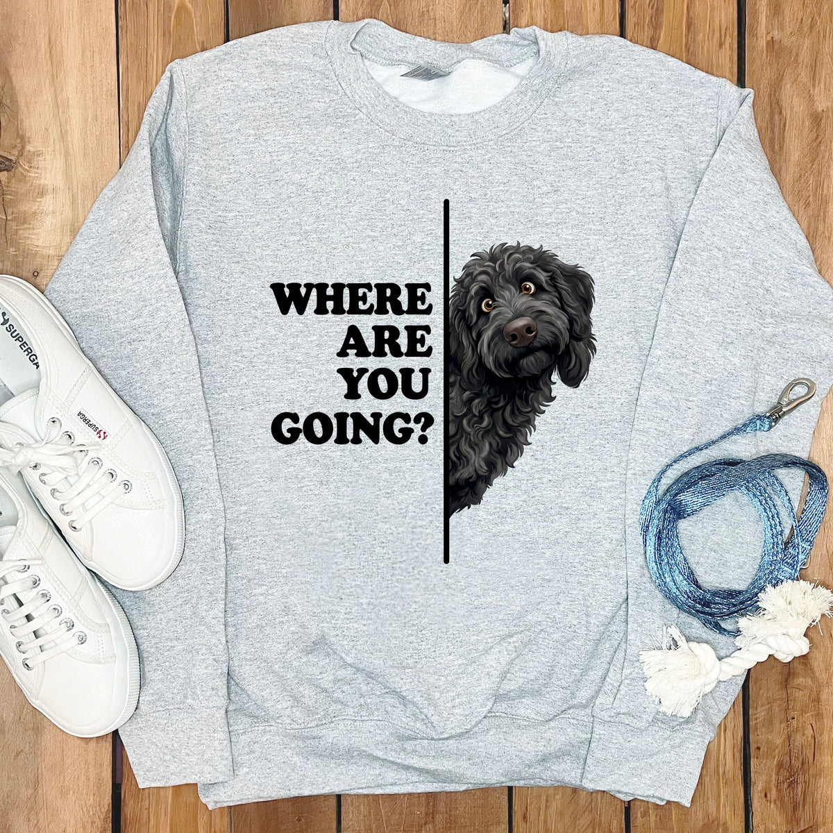 Where Going Black Goldendoodle Sweatshirt in Sport Grey / S by Puppy Jo