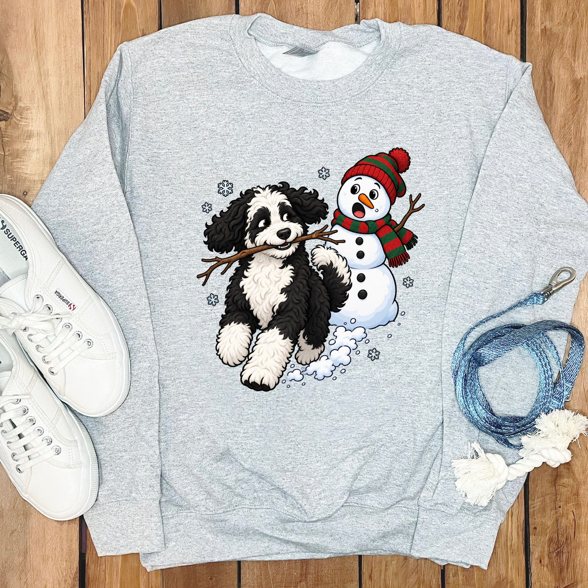 Sheepadoodle Snowman Sweatshirt in Sport Grey / S by Puppy Jo