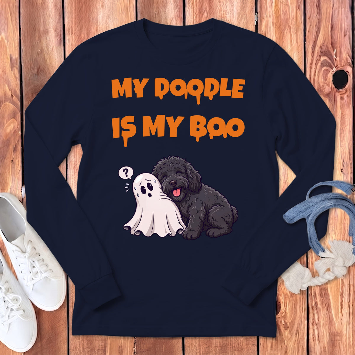 Black Goldendoodle My Boo Long Sleeve T-Shirt in Navy / S by Puppy Jo