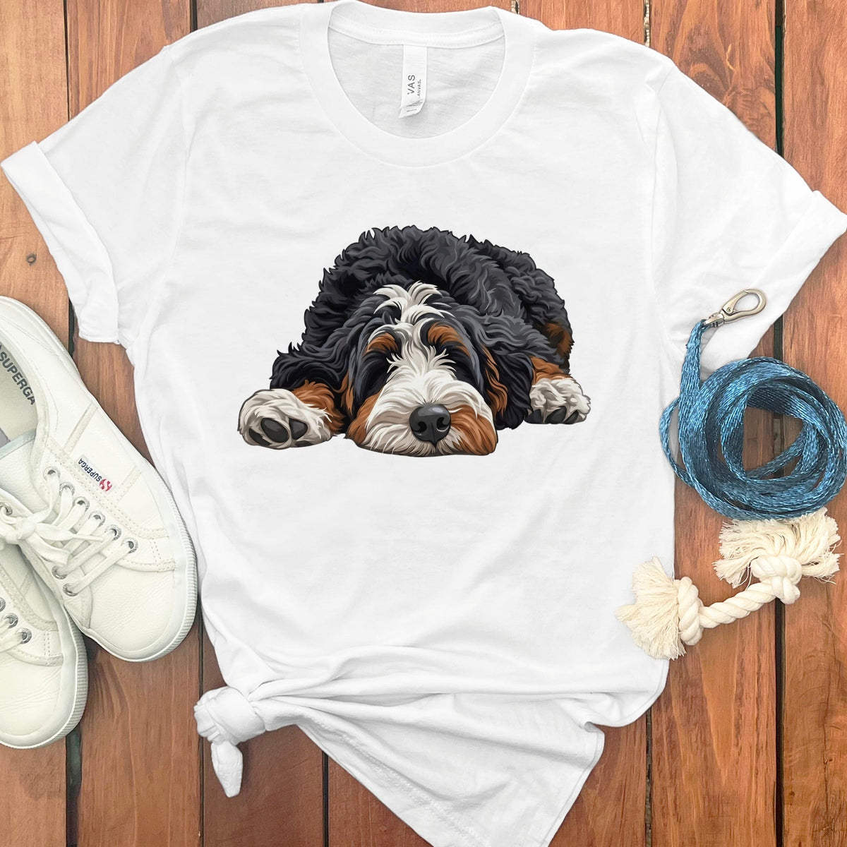 Bernedoodle Snoozing T-Shirt in White / S by Puppy Jo