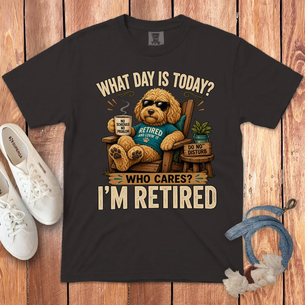 I'm Retired Golden Goldendoodle Signature T-Shirt in Graphite / S by Puppy Jo