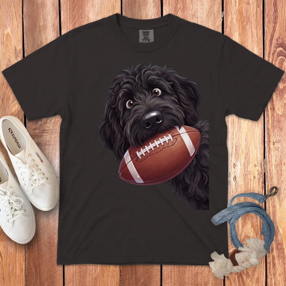 Black Goldendoodle Football Signature T-Shirt in Graphite / S by Puppy Jo