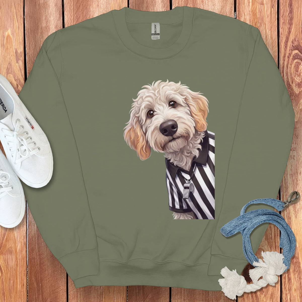 Maltipoo Football Referee Sweatshirt in Military Green / S by Puppy Jo