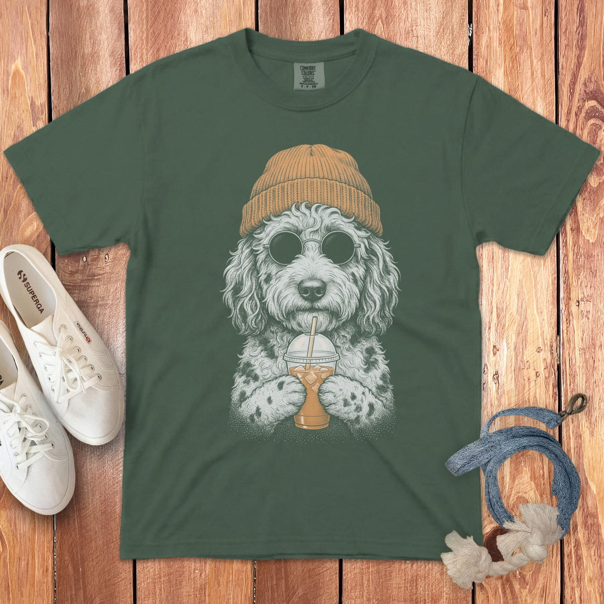 Merle Goldendoodle Ice Latte Signature T-Shirt in Blue Spruce / S by Puppy Jo