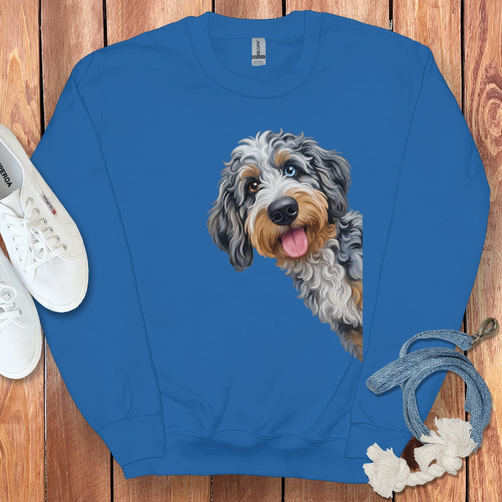 Tongue Out Aussiedoodle Sweatshirt in Royal / S by Puppy Jo